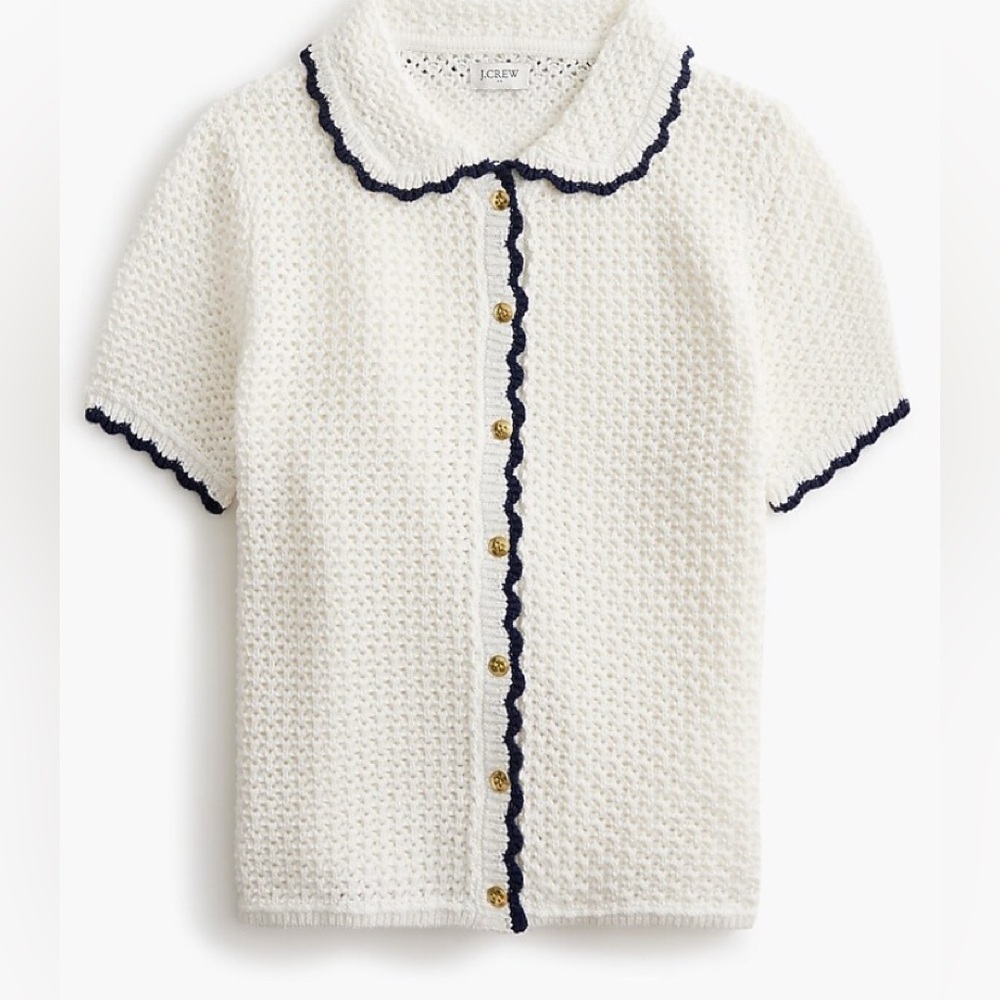 J CREW CARDIGAN SWEATER CROCHET WHITE NAVY LARGE NEW
